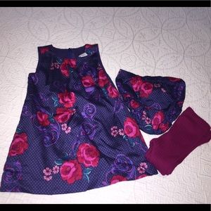 Floral dress with bloomers and leggings.